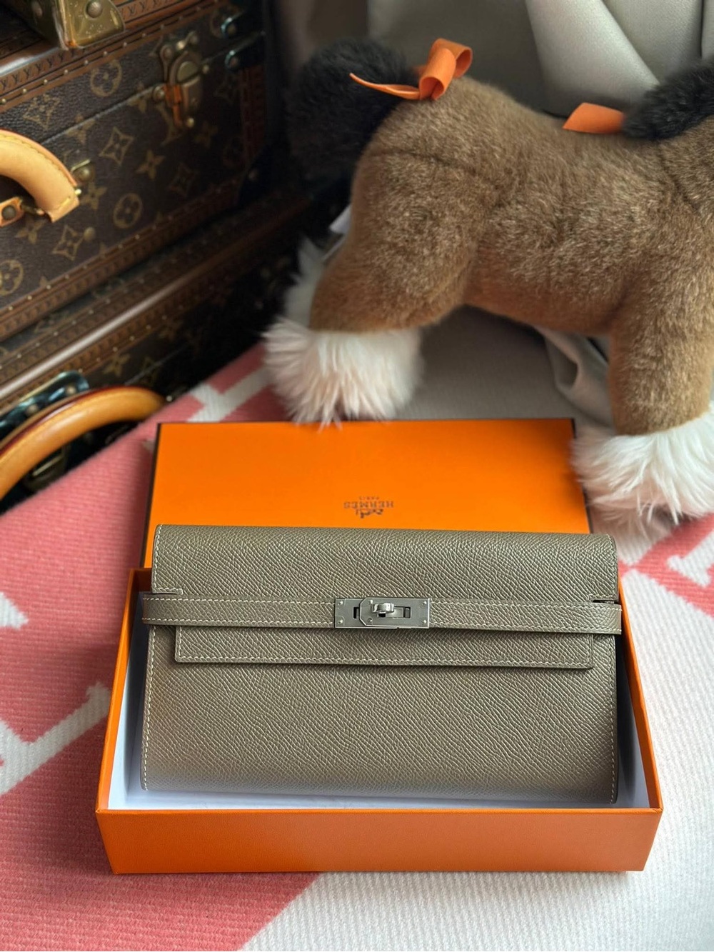 Hermes Taupe Epsom Leather Wallet with Silver-Tone Turn Lock